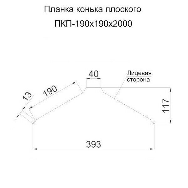 Планка конька плоского 190х190х2000 чертеж